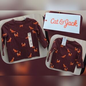 Cat & Jack Kids' Fox Print Long Sleeve Shirt - Burgundy Size 12m